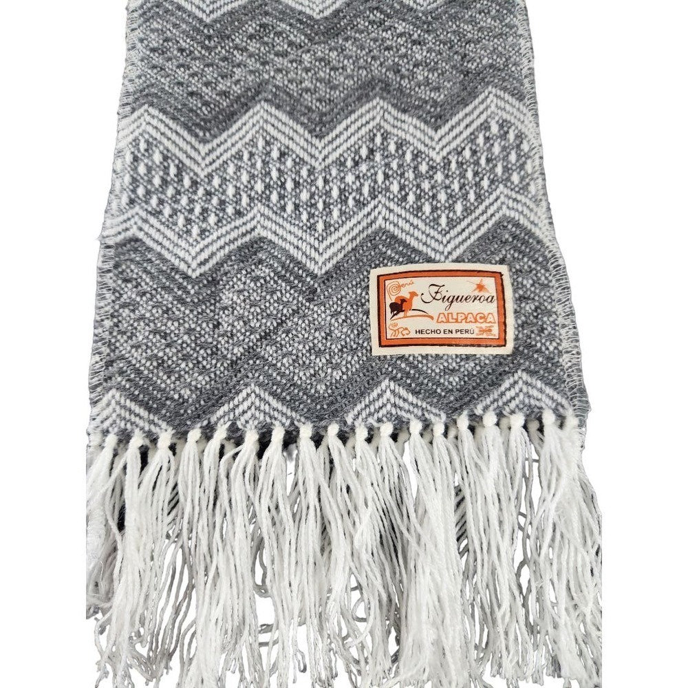 Figueroa genuine alpaca‎ scarf with tassels gray & white